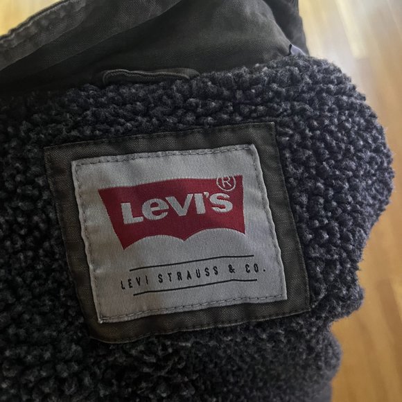 Levi's Men's Knit Collar Cotton Canvas Shell Trucker Jacket Olive LARGE - Picture 4 of 10